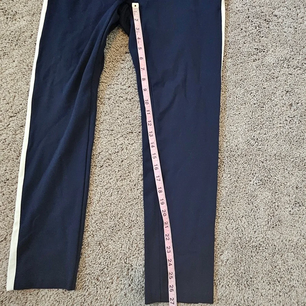 J.McLaughlin Tapered Ponte Knit Pants Size 10‎  Navy Blue Side Stripe Sporty